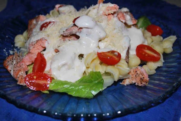 Grilled Salmon Caesar Pasta Salad