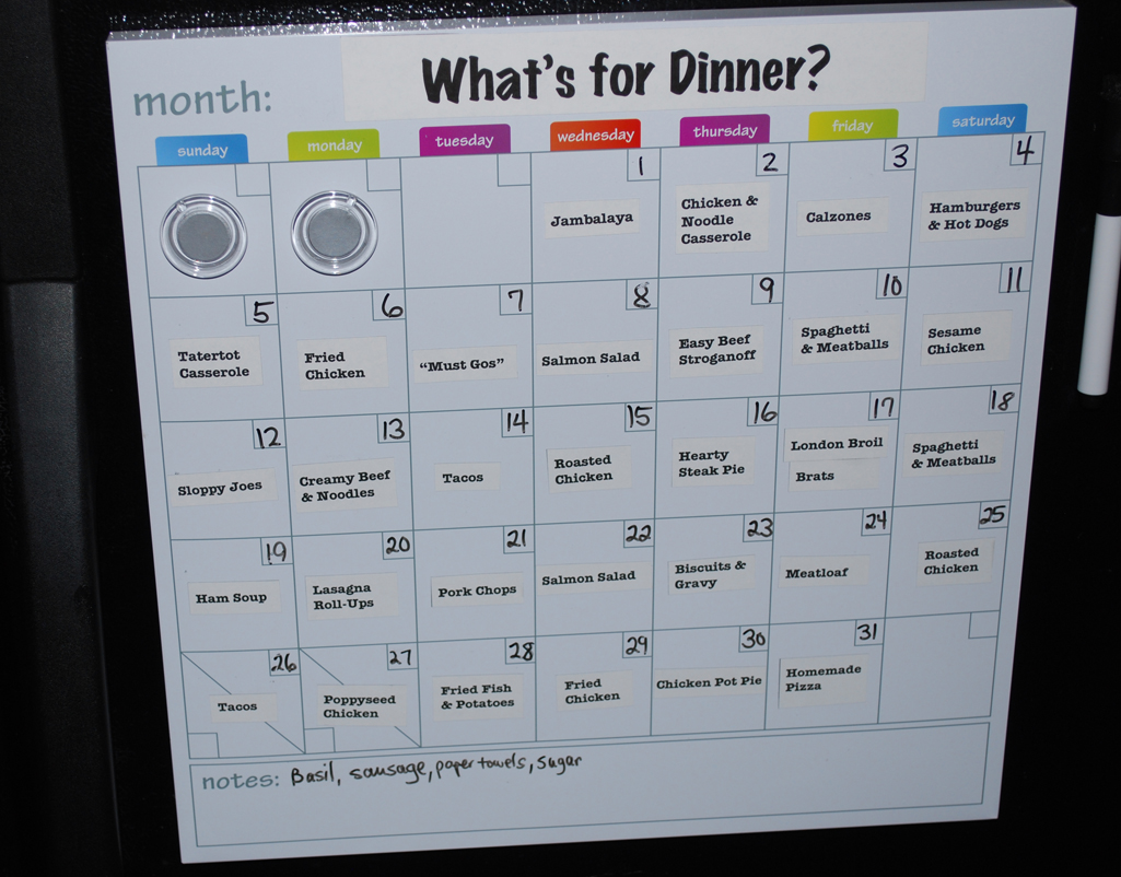 Magnetic Menu Planning Board