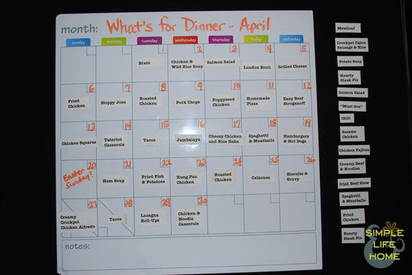 April 2014 Monthly Menu Plan